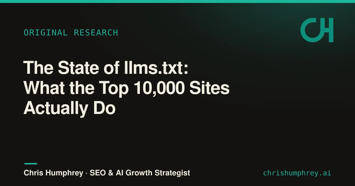 The State of llms.txt: original research across the top 10,000 sites.